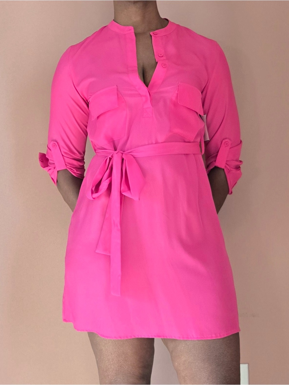 eclair | lord & taylor| belted shirt dress | long sleeve | pink | us: s